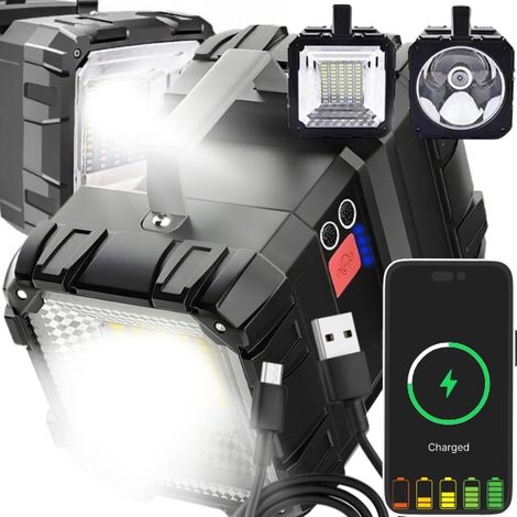 Linterna LED recargable de doble cara de gran potencia con cable USB y cargador. (1/5)