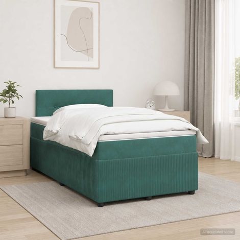 vidaXL Cama box spring con colchón Verde oscuro 120 x 200 cm (1/5)