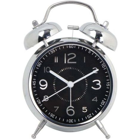 QORVA-Réveil puissant pour dormeurs profonds, double sonnerie, grand réveil matinal en métal, horloge de table analogique silencieuse pour chambre et bureau, 16 cm, noir XXW (1/4)