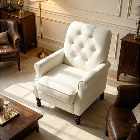 Poltrona 69x75x90 cm in tessuto effetto lino crema, design moderno FloraGrace (1/5)