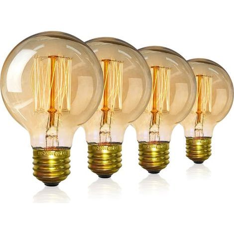 Lot de 4 ampoules Edison vintage - Ampoules à vis à intensité variable - Ampoules globe - Lumière chaude 40 W G80 E27 220 V [Classe énergétique A] (1/5)