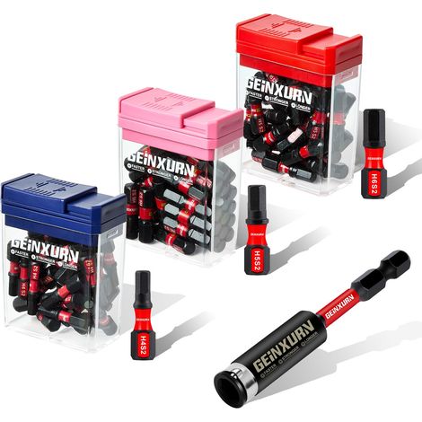 Hexagonal Lot de 90 Embouts de Tournevis Visseuse 25 mm, Hex 4mm 5mm 6mm Allen Embouts de Vissage Magnétiques en Acier S2 Tige Hexagonale 1/4" avec 1 Pièce Porte-embout dans une Boîte Colorée (1/5)
