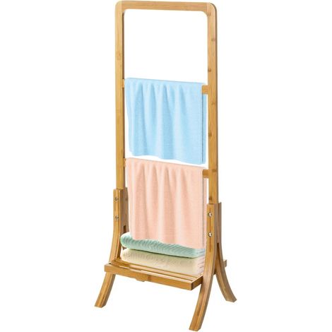 Portasciugamani da Bagno in Bambù Naturale Nordico 3 Barre 1 Ripiano 104x29x40cm