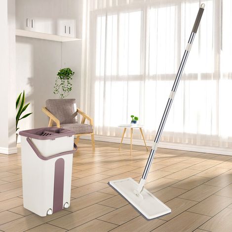 ® Balai à tête pivotante 360° + Seau à double compartiment(Kaki) (1/5)