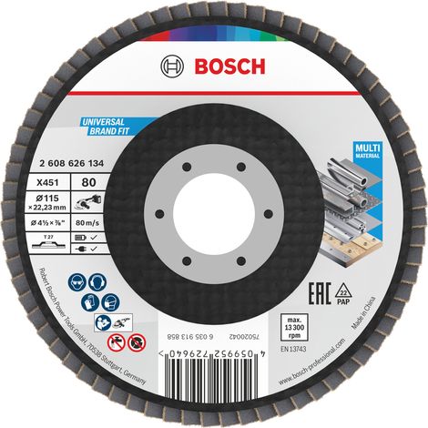Bosch Flaps discs X451 Flap Disc 115 x 22.23 mm G80 T27 15 pcs 2608626173