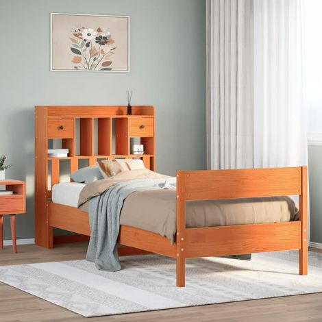 Cama con estantería sin colchón madera maciza marrón 100x200 cm