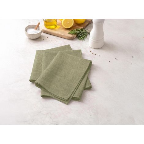Lot de 3 serviettes de table en coton 45x45 cm CHAMBRAY vert, par Soleil d'Ocre