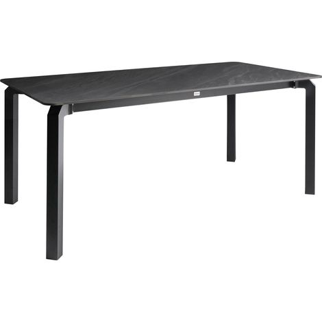 Mesa de comedor de jardín tablero de piedra sinterizada estructura de hierro resistente a los rayos UV al agua y al óxido interior y exterior mármol negro Feletto