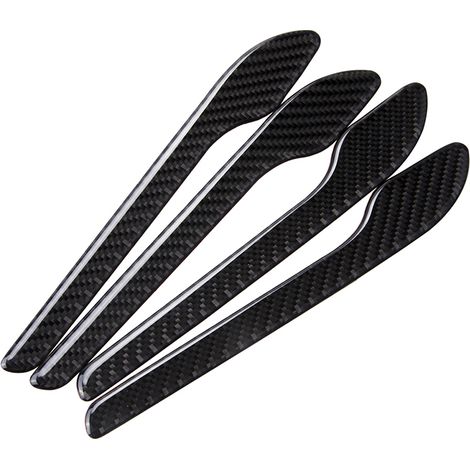 (Modèle 3) Ensemble de 4 autocollants pour poignées de porte de voiture, revêtement anti-rayures en fibre de carbone véritable, garniture extérieure flexible compatible avec le modèle Tesla. (1/5)
