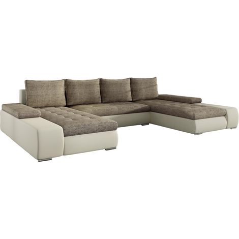 Canapé d'angle convertible tissu et simili cuir beige Rim (1/5)