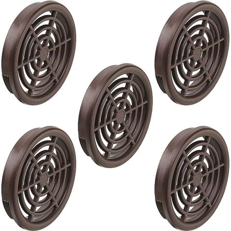 – Lot de 5 grilles de ventilation aération ronde en plastique diamètre 43mm – Hauteur 7mm – Cache protection pour plafond et mur – Marron foncé (1/3)