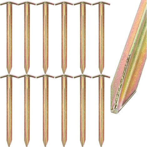 Lot de 12 Sardines de Fixation 30 cm, Piquet de Tente en T, Piquets de Fixation en Acier Galvanisé pour Camping, Jardin, Auvent, Trampoline et Ancrage au Sol (1/5)