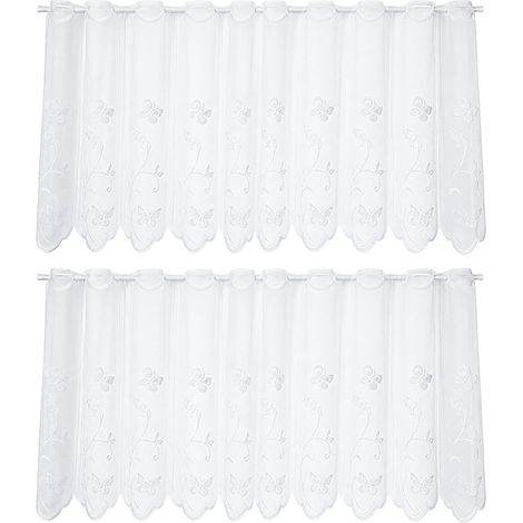 CCYKXA2 Pièces Rideaux Brise Bise Blanc 130 X 45 CM,Rideau de Cuisine Court Moderne avec 2.5 CM Trou, Rideau Fenetre Voilage Semi Transparent (1/5)
