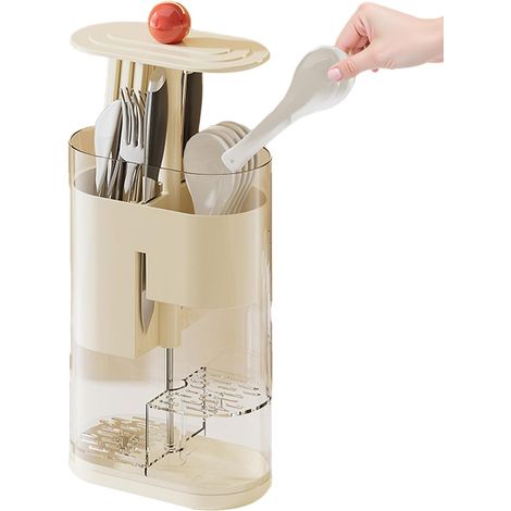 Range-Couvert,Range-Couverts Fourchettes et Cuillères Panier de Rangement Multifonction avec Compartiment Séparé pour Bagettes, Bac Égouttoir pour Cuisine et Appartement (1/5)
