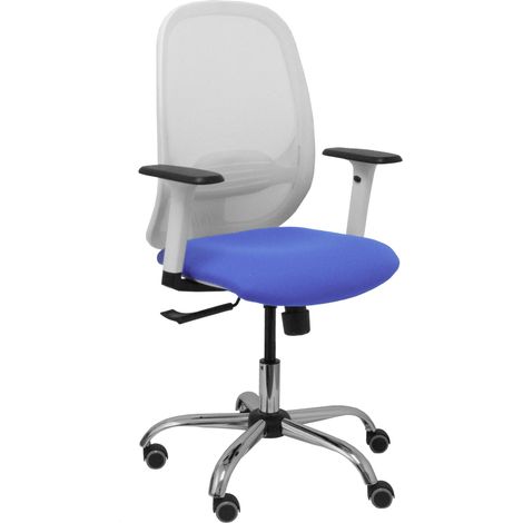 Silla Cilanco blanca malla blanca asiento bali azul claro brazo regulable base cromada ruedas de parqué (1/2)