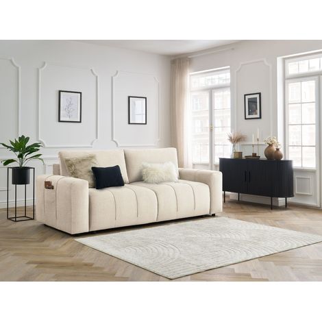 Bobochic – Canapé convertible 3 places avec coffre – Revêtement velours beige – Couchage occasionnel 155x190 cm – Style moderne et élégant (1/5)
