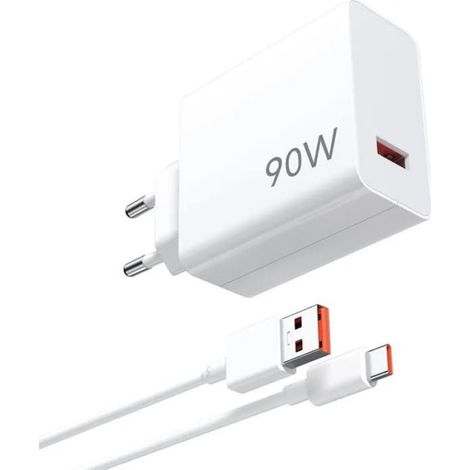 Chargeur rapide 90 W USB-C 1 m, compatible Xiaomi et POCO, recharge ultra-rapide pour smartphone - blanc (1/4)
