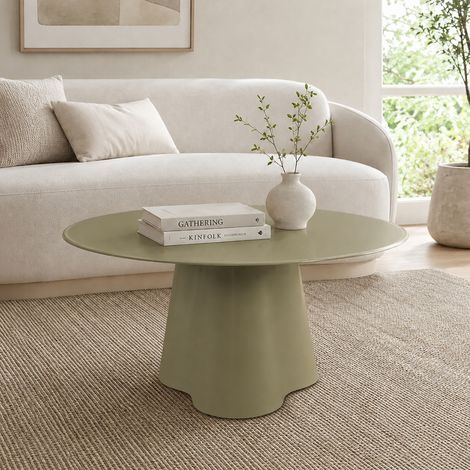 Table basse ronde 80x40 cm en verre trempé peint vert - ARZUL (1/5)