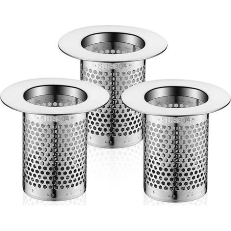 Duschhaarfilter, 3-teiliger Edelstahl-Waschbeckenfilter, 5,5 × 5 cm Spülbeckenstöpselfilter für Balkon (1/4)
