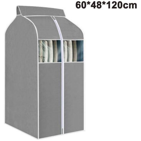 Housse de Porte-vêtements Suspendus, matériau Non tissé avec fenêtres Transparentes en PVC, Sac à vêtements stéréoscopique, Couverture de penderie Bien étanche (Gris,60×48×100CM) (1/4)