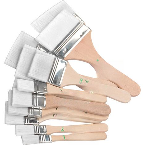 Lot de 12 pinceaux plats en nylon avec porte-stylo en bois pour peinture à l'huile, pinceaux pour barbecue et autres fournitures artistiques (1/5)