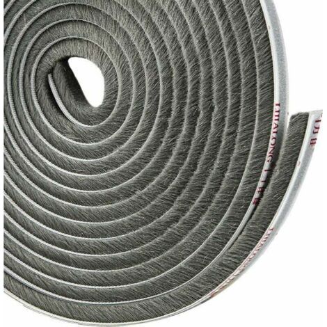Adhesive brush seal for sliding door – Thermal and acoustic insulation – Dense textile fiber bristles – Length 4.9m, width 9mm, thickness 5mm – Gray (1/5)