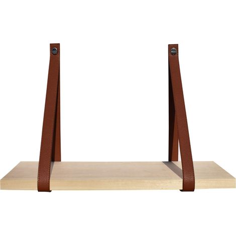Étagère murale bois 60 X 19 support façon cuir caramel