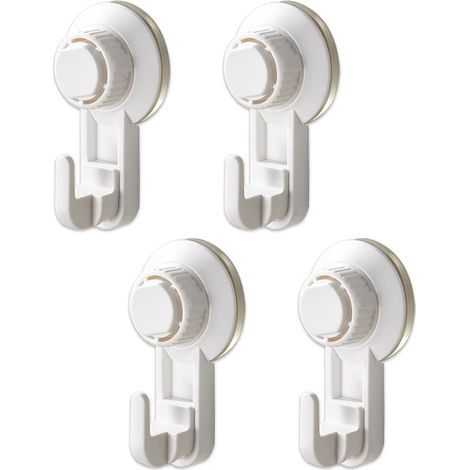 Vacuum Suction Cup Hooks, Set of 4, Powerful Suction Cup Hooks Without Drilling, Reusable Waterproof Kitchen and Bathroom Hooks, Max 5kg (White) (1/5)