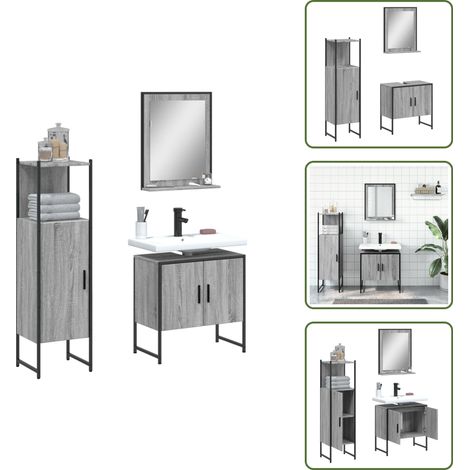 The Living Store 3-tlg. Badmöbel-Set Grau Sonoma Holzwerkstoff - Badmöbel Grau Sonoma (1/5)
