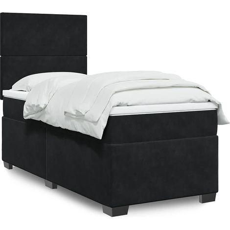 Cama box spring con colchón cuero sintético negro 90x190 cm