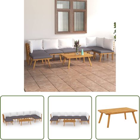 The Living Store Salon de jardin 8 pcs avec coussins Bois d'acacia solide - Salon De Jardin - Meuble De Jardin - Ensemble De Salon - Mobilier De Jardin - Acacia (1/5)