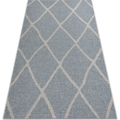 Carpet HOUSE SISAL 40345 Trellis, Flat woven, woolish effect grey / blue blue 140x190 cm