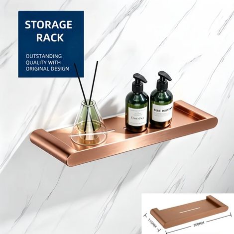 (Étagère de rangement A) Étagère de rangement en or rose brossé avec porte-serviettes, porte-papier toilette, crochet pour peignoir, porte-gobelet, brosse WC et porte-savon, accessoires de salle de ba (1/5)