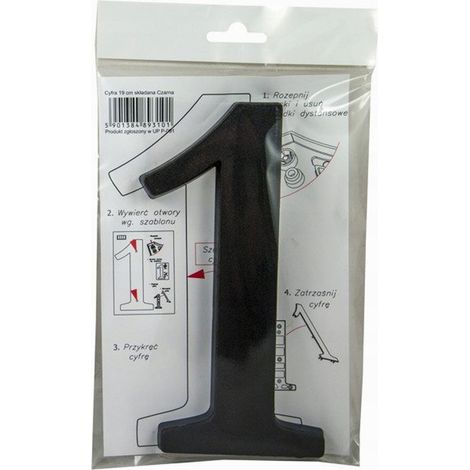 Numero civico 1 nero 19 cm