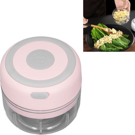Mini hachoir à ail, lame en acier inoxydable de qualité alimentaire, puissant, rechargeable par USB, presse-ail électrique 100 ml (8,6 x 5,1 x 4,8 cm), rose (1/5)