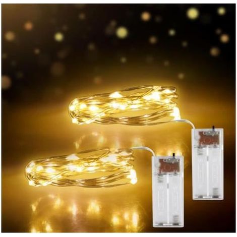 2 Mètres 20 LEDs Guirlande Lumineuse LED à Pile Fil, 2 Modes d\'Eclairage pour Décoration Noël, Bouteille, Mariage, Jardin, Fête (1/4)