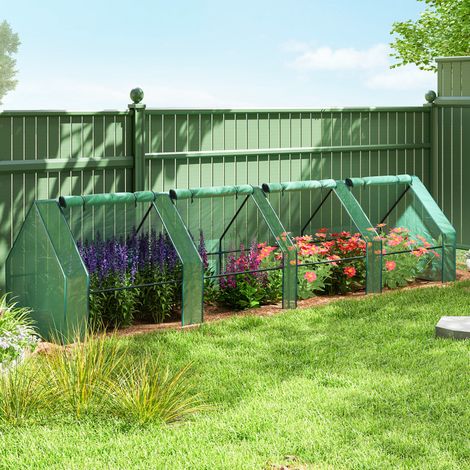 Mini invernadero de jardín, invernadero tipo túnel con 4 ventanas y cremalleras enrollables, acero, PE de 140 g/m², resistente a los rayos UV, 360x90x90cm, verde