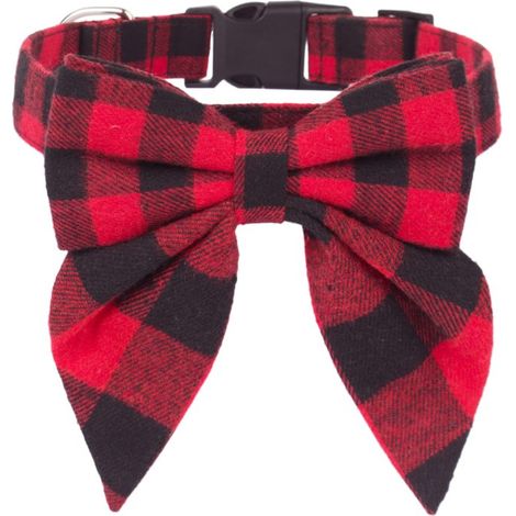 Collar navideño para perros con pajarita, collar ajustable de algodón a cuadros rojos para perros grandes y mascotas. (1/5)