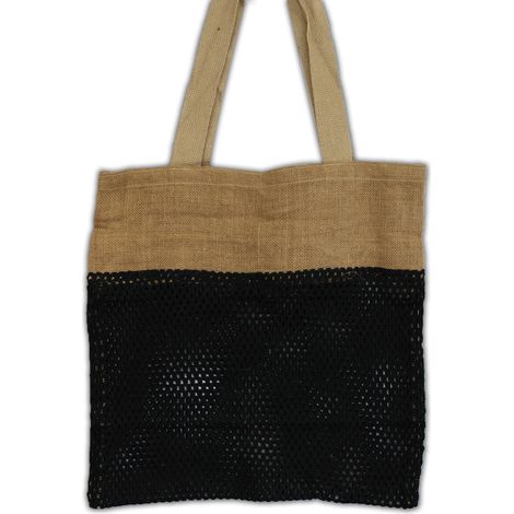 Sac en filet de jute et coton doux pur - Noir- Vendu par 1