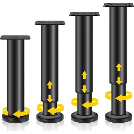(18–30 cm) Verstellbare Möbelfüße, 4 schwarze Metall-Möbelfüße, universell verstellbare Möbelfüße für Sofa, Bett, Kleiderschrank, Tisch, mit Schrauben (1/5)