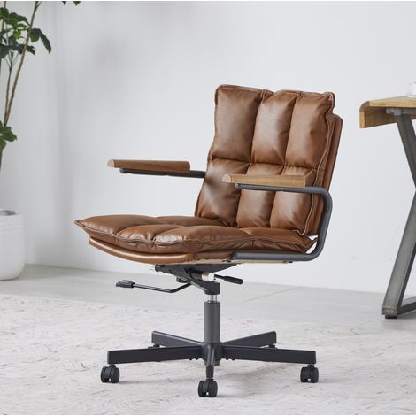 Chaise de bureau moderne 65x46x97 cm en cuir marron, réglable et pivotante pour bureau FloraGrace (1/5)