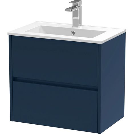 Havana Wall Hung 2-Drawer Vanity Unit with Basin 2 600mm Wide - Midnight Blue (1/5)
