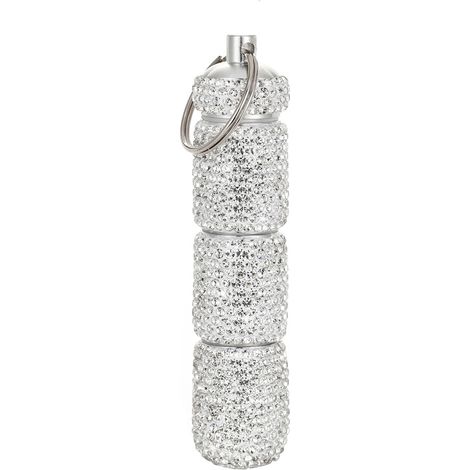 Pilulier portable scintillant avec porte clés, petit pilulier exquis orné de strass et de paillettes, boîte de rangement étanche et porte clés. (1/5)