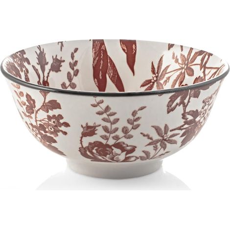 Lot de 6 tasses Elizabeth en porcelaine décorée rouge, diamètre 16 cm - pour lave-vaisselle et micro-ondes