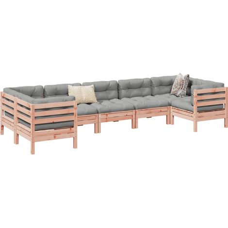 vidaXL Salon de jardin 7 pcs et coussins bois massif sapin de douglas (1/5)