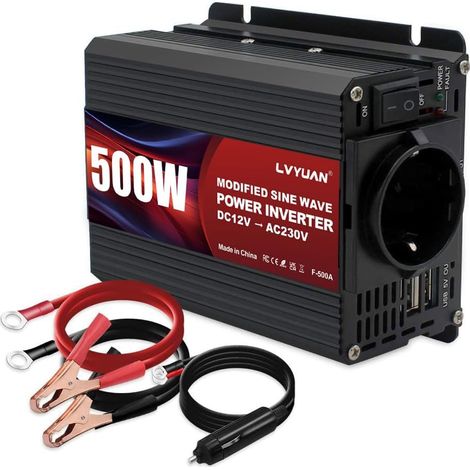 Convertisseur 12V 220V 500W Onduleur Inverter Convertisseur de tension avec double connexion USB et prises EU (1/5)