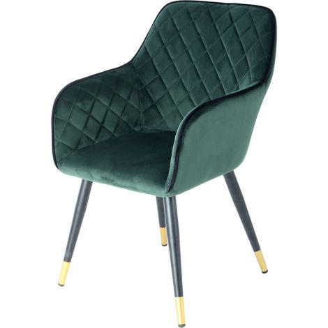 Sedia Poltroncina Amino in Velluto Verde Scuro e Nero (1/3)