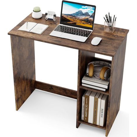 COSTWAY Scrivania per Computer in Legno con 2 Ripiani per Ambienti Piccoli, Scrivania Moderna e Salvaspazio da Casa e Ufficio, 80 x 40 x 74 cm (Marrone) (1/5)