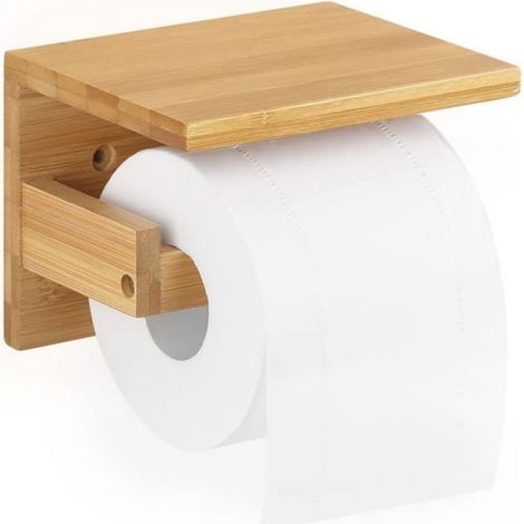 Porte-Papier Toilette - Etagère Mural en Bambou - Support Rouleau Papier Toilette avec Plateau de Rangement - 1 Pièce (1/5)