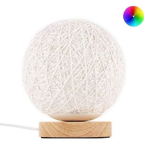 Lampe de table en bois, veilleuse à LED en rotin, lampe de table de chevet RVB avec abat-jour tricoté à la main et télécommande pour chambre à coucher, salon, table de chevet (1/5)